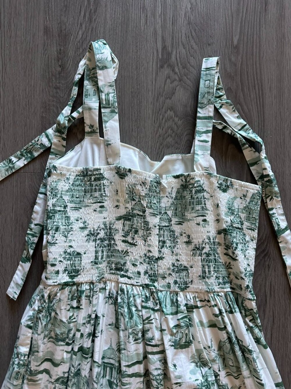 Rachel Zoe Printed Midi Bow Sun Dress Tropical Sundress - Green / White - Large - Picture 3 of 6